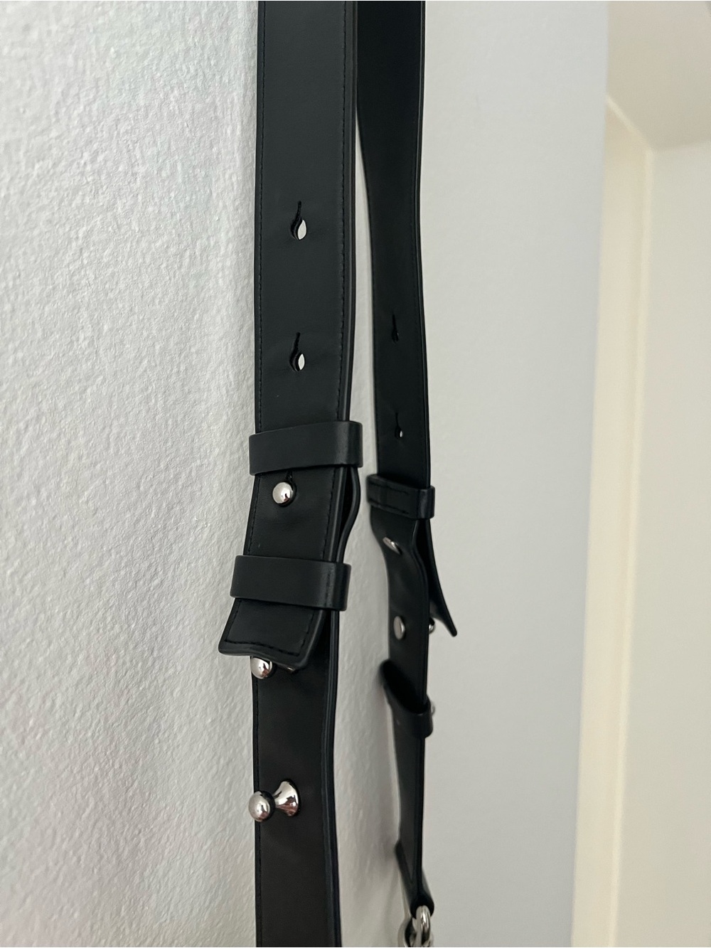 All Saints Black Leather Crossbody Clutch with Chain & Wide Strap - Picture 8 of 16